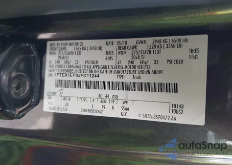 2018 Ford F-150 Xl из США, поврежденный, VIN 1FTEX1EP9JFD11244